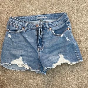 Denim shorts.